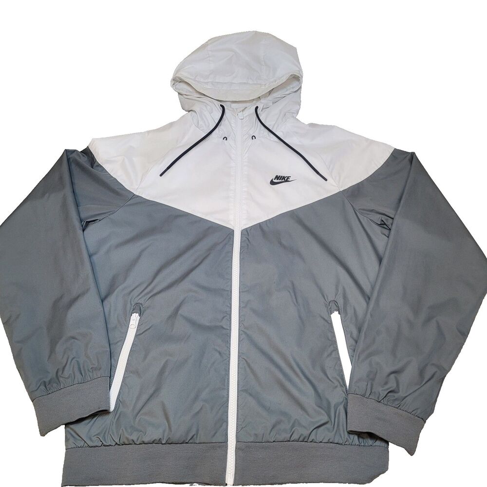 Nike Sportswear Windrunner Hooded Windbreaker Jacket Vented White Grey Sz Small